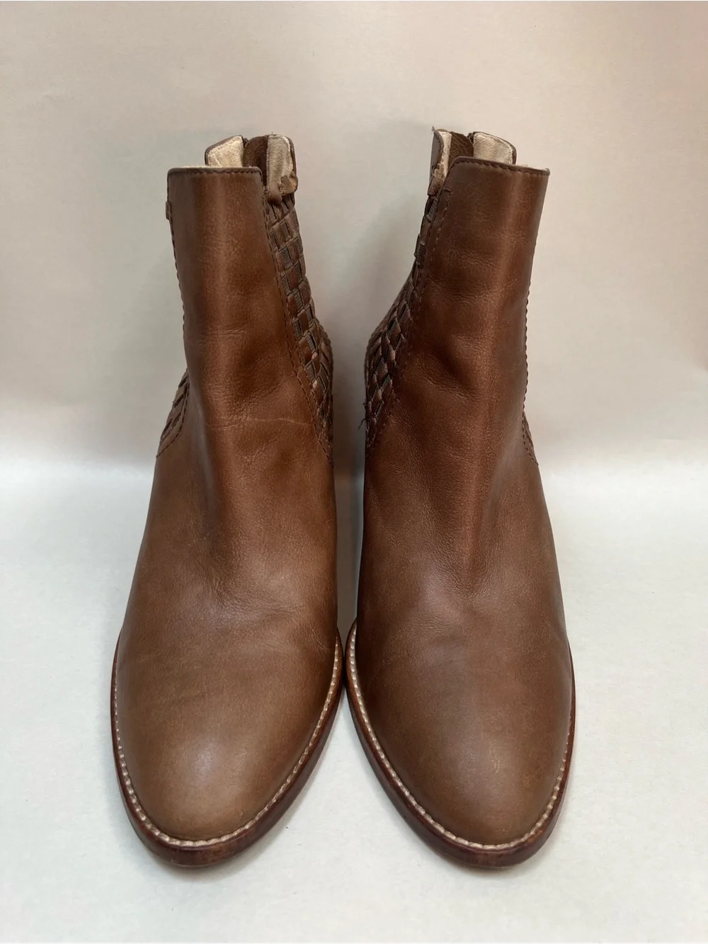 Aquatalia Frannie Boots Women 10 Brown Tan Bootie Chelsea Heel Woven